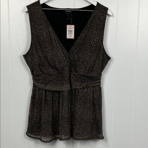 Torrid Womens Tunic 1 Brown Olive Green Surplice Top Lined Flare Waist Pretty